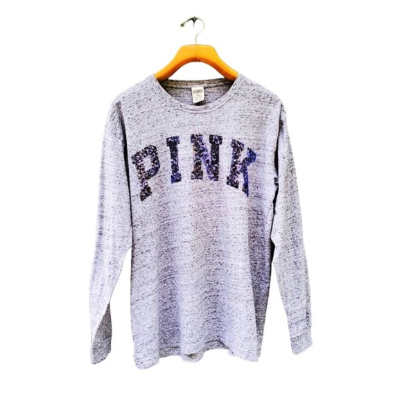 PINK Victoria's Secret Tops - VS PINK Long Sleeve Campus Tee with Sequins Large